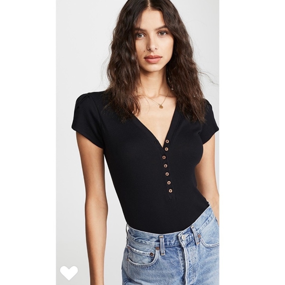 Free People-Button Down Split Puff Sleeve Bodysuit